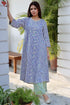 Rayon Blue Kurta And Pant Set In Geometric Block Print