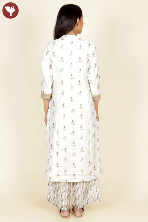 Chanderi Silk Ivory Kurta Pant With Dupatta In Gota Patti