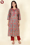 Cambric Cotton Ash Grey Kurta And Pant Set In Floral Block Print