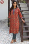 Cambric Cotton Rust Red Kurta And Pant Set In Floral Block Print
