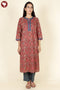 Cambric Cotton Rust Red Kurta And Pant Set In Floral Block Print