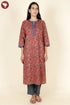 Cambric Cotton Rust Red Kurta And Pant Set In Floral Block Print