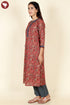 Cambric Cotton Rust Red Kurta And Pant Set In Floral Block Print