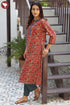 Cambric Cotton Rust Red Kurta And Pant Set In Floral Block Print