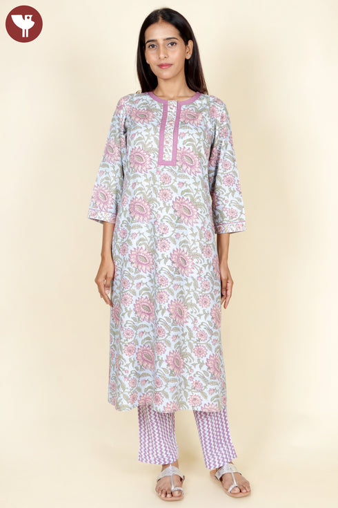 Bizzy Lizzy Kurta Pant With Dupatta In Floral Block Print