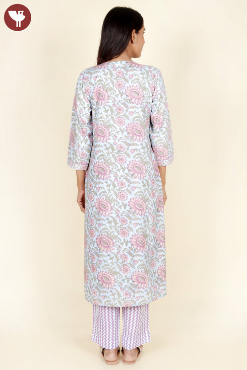 Bizzy Lizzy Kurta Pant With Dupatta In Floral Block Print