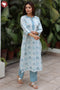 Cambric Cotton Kurta And Pant Set In Floral Block Print