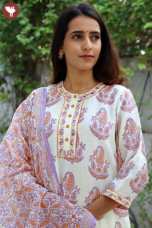 Kurta Pant With Dupatta In Floral Block Print