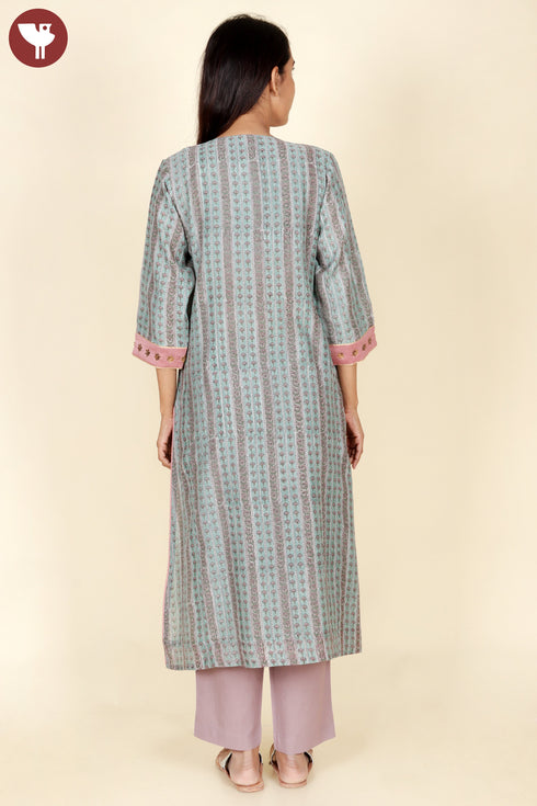 Chanderi Silk Kurta Pant With Dupatta In Floral Block Print