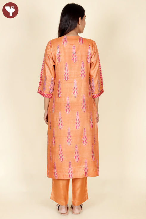 Tussar Cotton Kurta And Pant Set In Floral Block Print