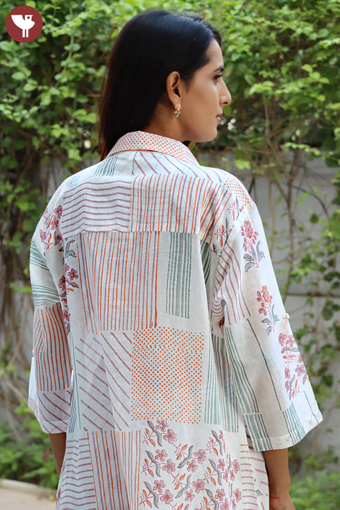 Mulmul Cotton Kurta And Pant Set In Block Print