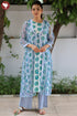 MulMul Cotton Blue/Green Kurta Pant Set With Kota Overlay