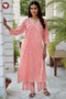 Mul Mul Cotton Angarkha Style Kurta And Pant Set In Floral Block Print