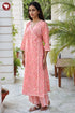 Mul Mul Cotton Angarkha Style Kurta And Pant Set In Floral Block Print