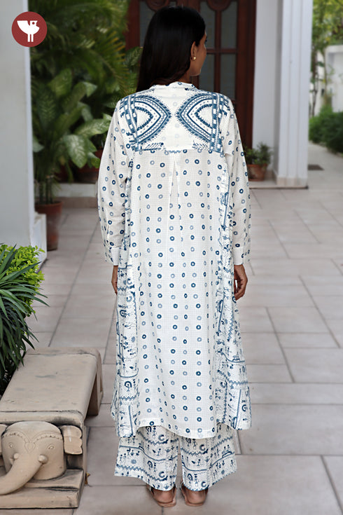 Cambric Cotton Kurta And Pant Set In Block Print
