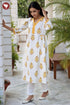 Cotton Stripe Kurta And Pant Set In Floral Block Print