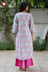 Cotton Stripe Kurta And Pant Set In Floral Block Print