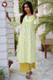 Cotton Strip Kurta And Pant Set in Floral Block Print
