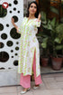 Cotton Strip Kurta And Pant Set in Floral Block Print