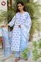 Terry Voile Kurta Pant With Dupatta In Floral Block Print
