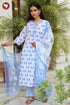 Terry Voile Kurta Pant With Dupatta In Floral Block Print