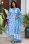 Terry Voile Kurta Pant with Dupatta in Floral Block Print