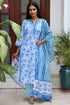 Terry Voile Kurta Pant with Dupatta in Floral Block Print