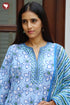 Terry Voile Kurta Pant with Dupatta in Floral Block Print