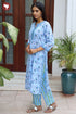 Terry Voile Kurta Pant with Dupatta in Floral Block Print