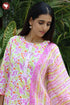 Terry Voile Pink & Lemon YellowKurta Pant with Dupatta in Floral Block Print