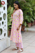 Terry Voile Pink & Lemon YellowKurta Pant with Dupatta in Floral Block Print