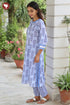 Terry Voile White & Blue Kurta Pant with Dupatta in Geometric Block Print