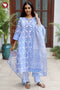 Terry Voile Kurta Pant with Dupatta in Floral Block Print