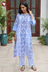 Terry Voile Kurta Pant with Dupatta in Floral Block Print