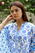 Terry Voile Kurta Pant with Dupatta in Floral Block Print