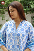 Terry Voile Kurta Pant with Dupatta in Floral Block Print