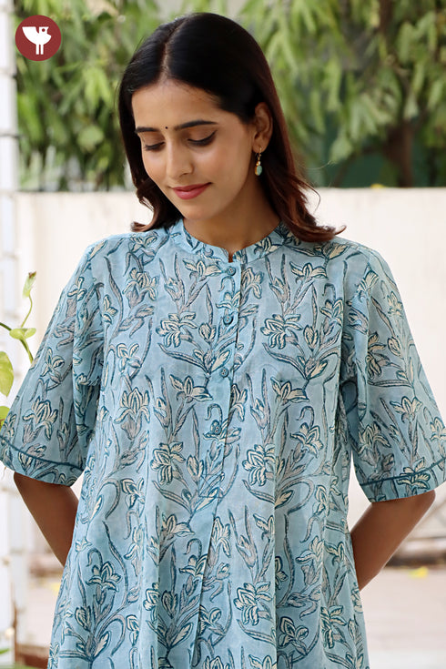 Mul Mul Cotton Kurta And Pant Set In Floral Block Print