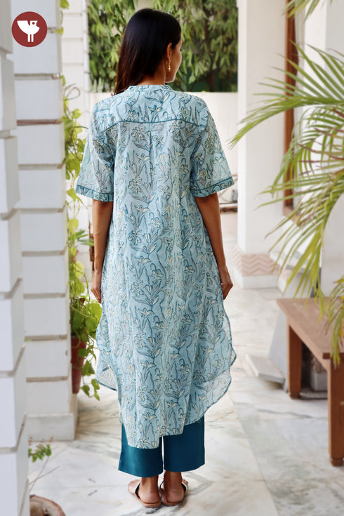 Mul Mul Cotton Kurta And Pant Set In Floral Block Print