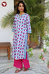 Cambric Cotton Kurta And Pant Set In Floral Block Print