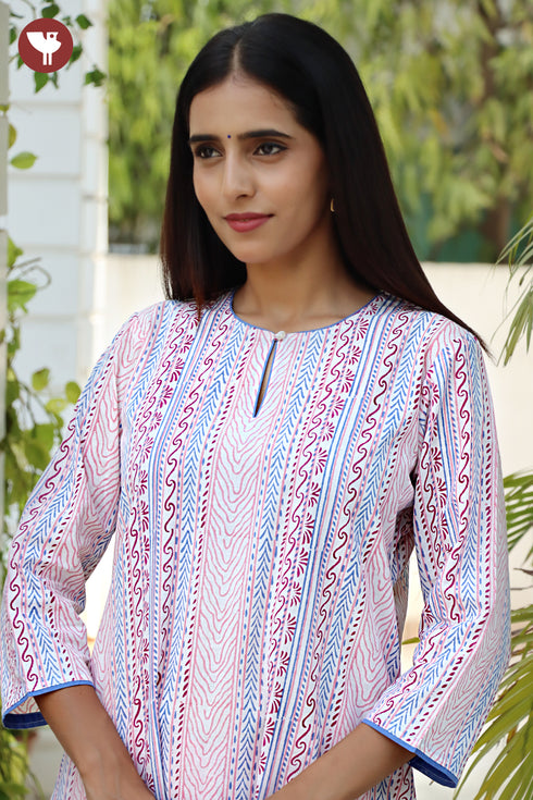 Cambric Cotton Kurta And Pant Set In Floral Block Print