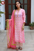 Kota Doria Kurta Pant Set With Dupatta In Block Print