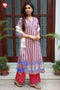Terry Voile Kurta Pant with Dupatta in Floral Block Print