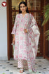 Kota Doria Kurta Pant Set With Dupatta In Block Print