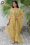 Kota Doria Mustard Yellow Kurta Pant with Dupatta In Floral Block Print