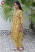 Kota Doria Mustard Yellow Kurta Pant with Dupatta In Floral Block Print