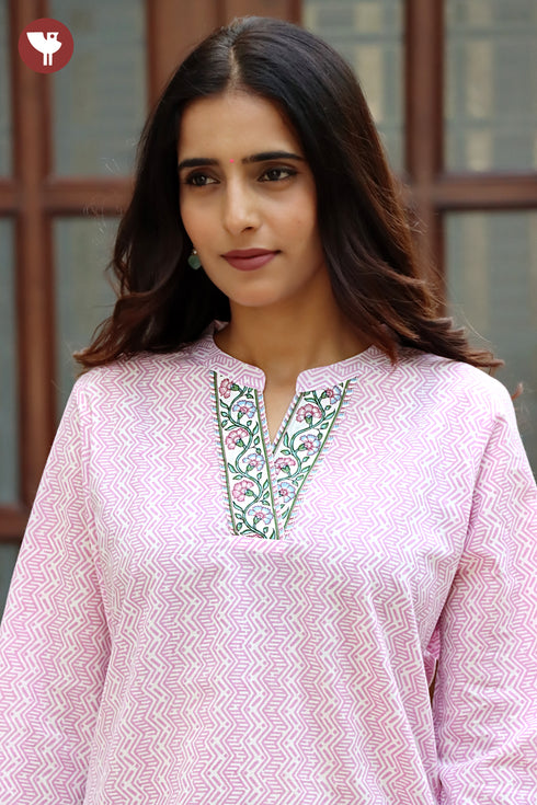 Cambric Cotton Kurta And Pant Set in Floral Block Print