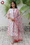 Bizzy Lizzy White Kurta Pant with Dupatta In Floral Block Print