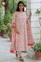 Bizzy Lizzy White & Rust Kurta Pant with Dupatta in Block Print