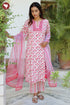 Mulmul Cotton Kurta Pant with Dupatta Set in Floral Block Print