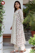 Mul Mul Cotton Kali Style Kurta Pant with Dupatta in Geometric Block Print